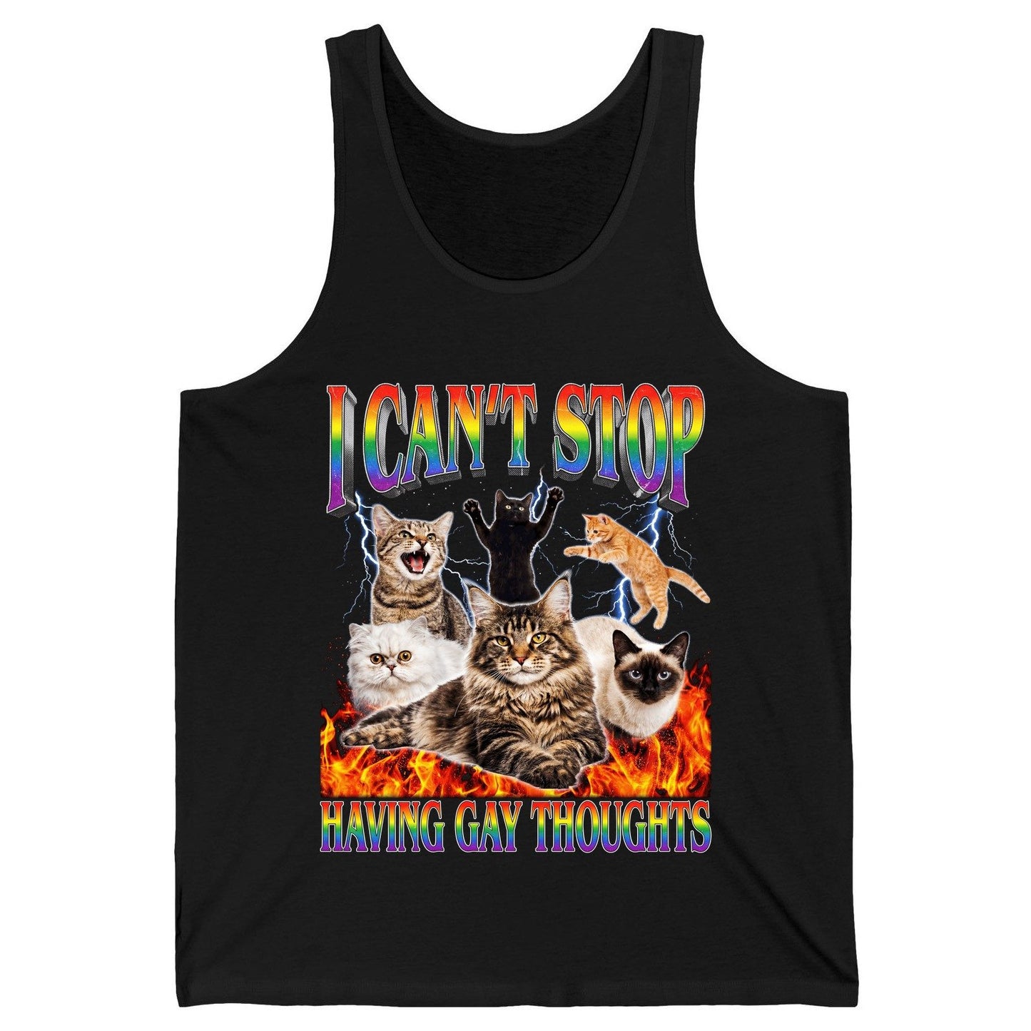 I Can't Stop Having Gay Thoughts cats Tank Top Black product mockup