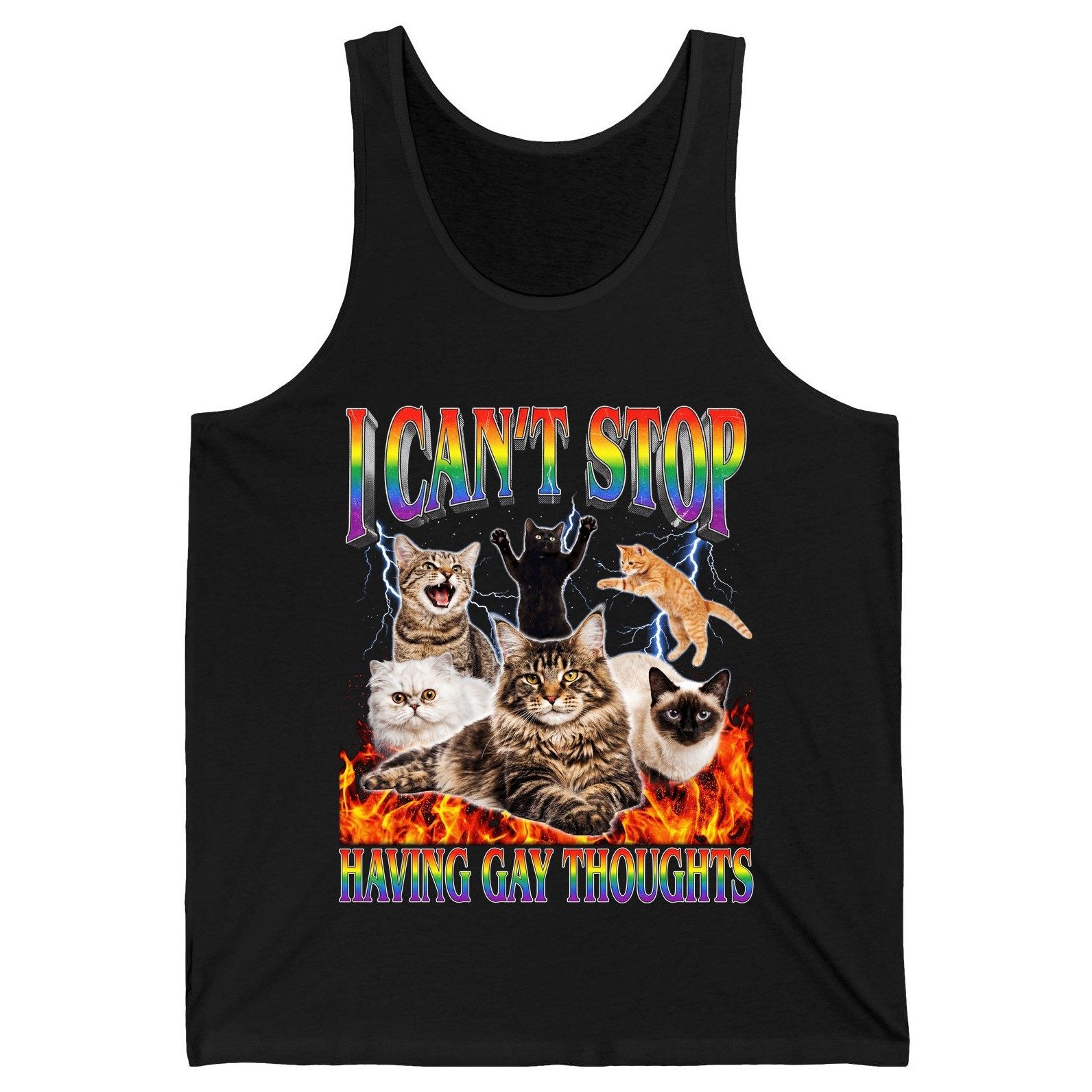 I Can't Stop Having Gay Thoughts cats Tank Top Black product mockup