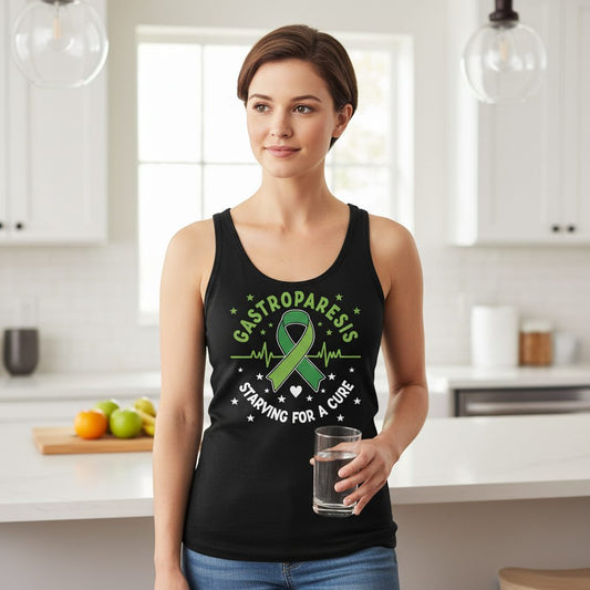 Gastroparesis Starving for a Cure gastroparesis awareness Tank Top Black lifestyle mockup