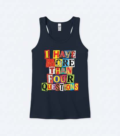 I Have More Than Four Questions Ransom Note Style Tank Top - Navy