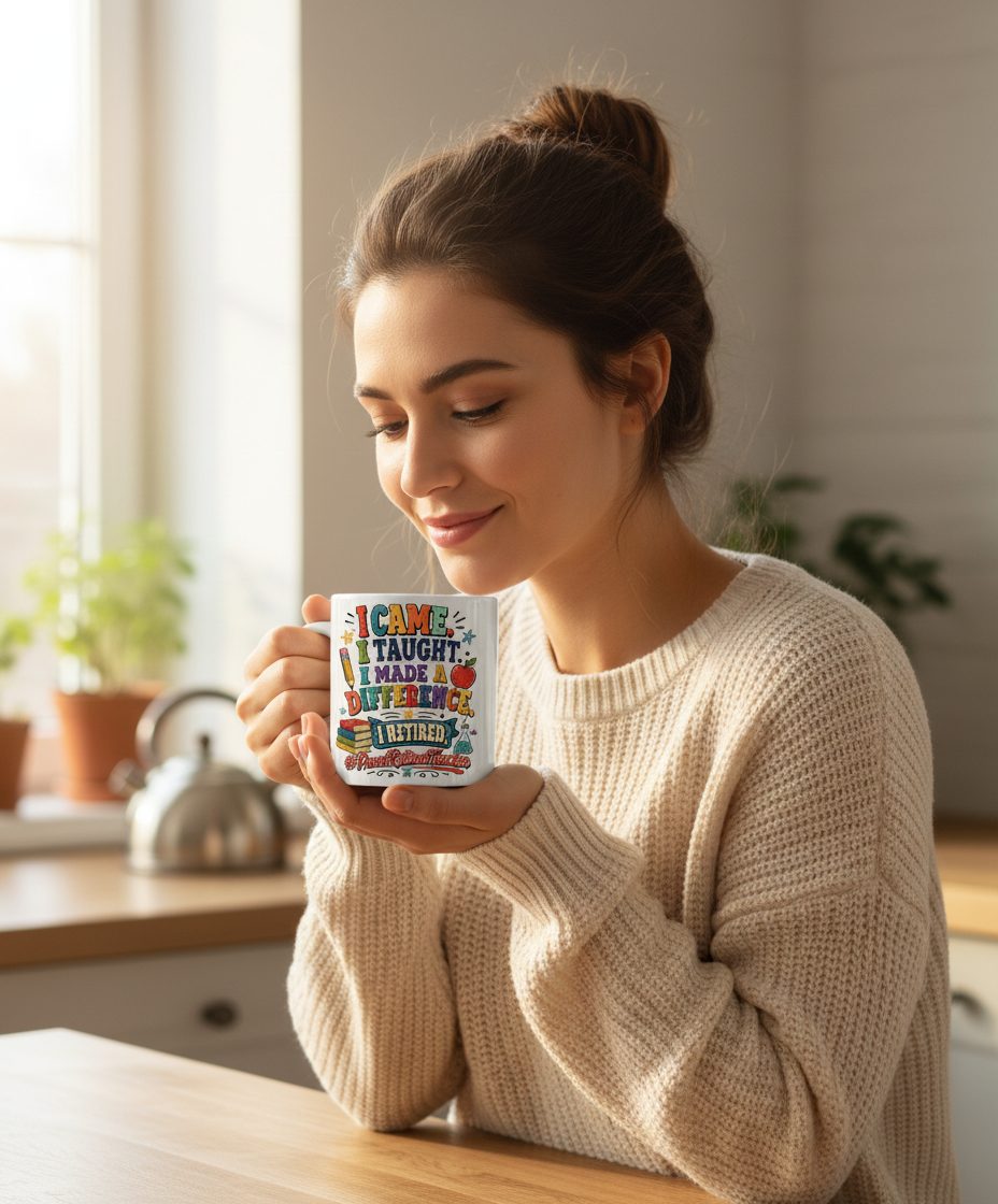 I TAUGHT I MADE a Difference I Retired Proudretiredteacher White Mug - lifestyle model mockup - White