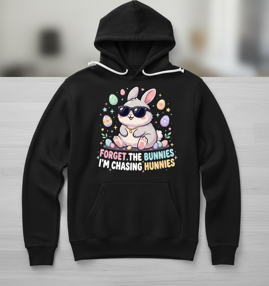 Cool Easter Bunny Chasing Hunnies Funny Design Hoodie - Black