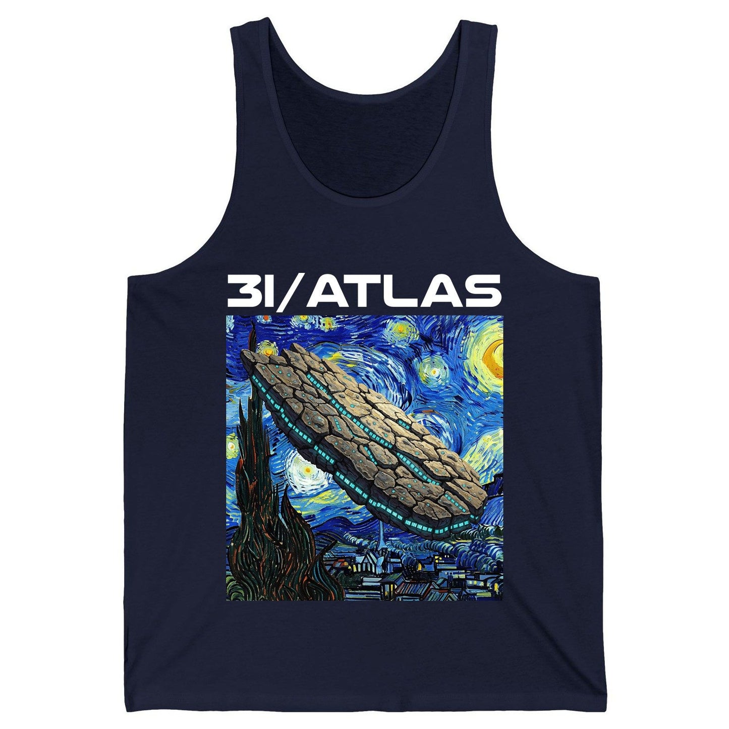 31 Atlas van gogh sci-fi mashup Tank Top Navy product mockup