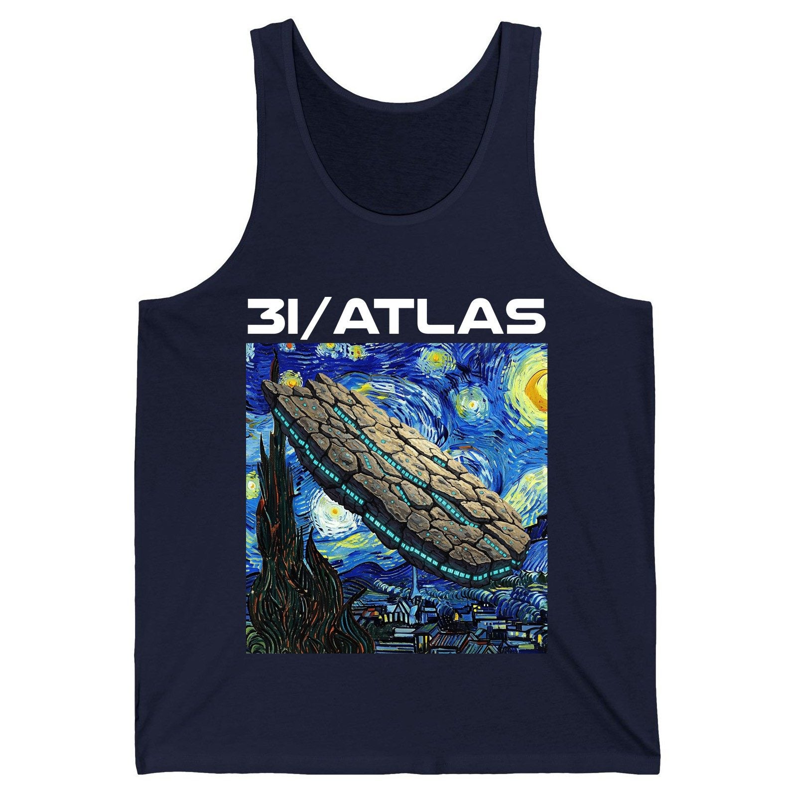 31 Atlas van gogh sci-fi mashup Tank Top Navy product mockup