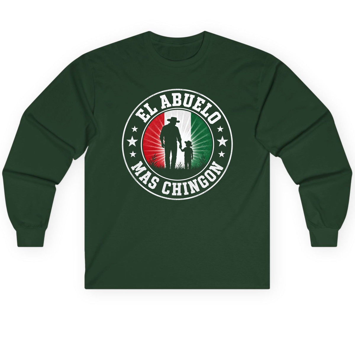 El Abuelo Mas Chingon mexican grandfather Long Sleeve Tee Forest Green product mockup