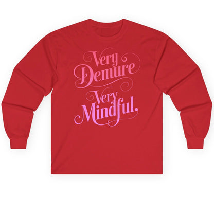 Very Demure Very Mindful mindfulness Long Sleeve Tee Red product mockup