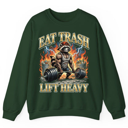 Eat Trash Lift Heavy raccoon Sweatshirt Forest Green product mockup