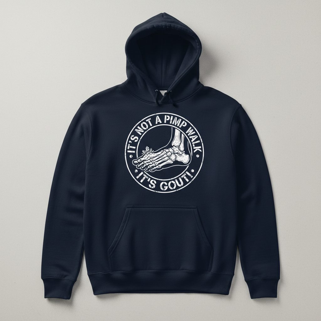 IT'S NOT a PIMP WALK IT'S GOUT Funny People Hoodie - product mockup - Navy