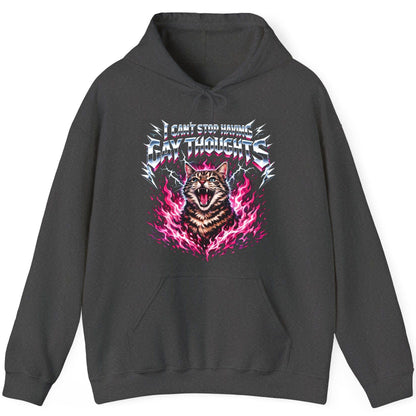 I Can't Stop Having Gay Thoughts cat Hoodie Dark Heather product mockup