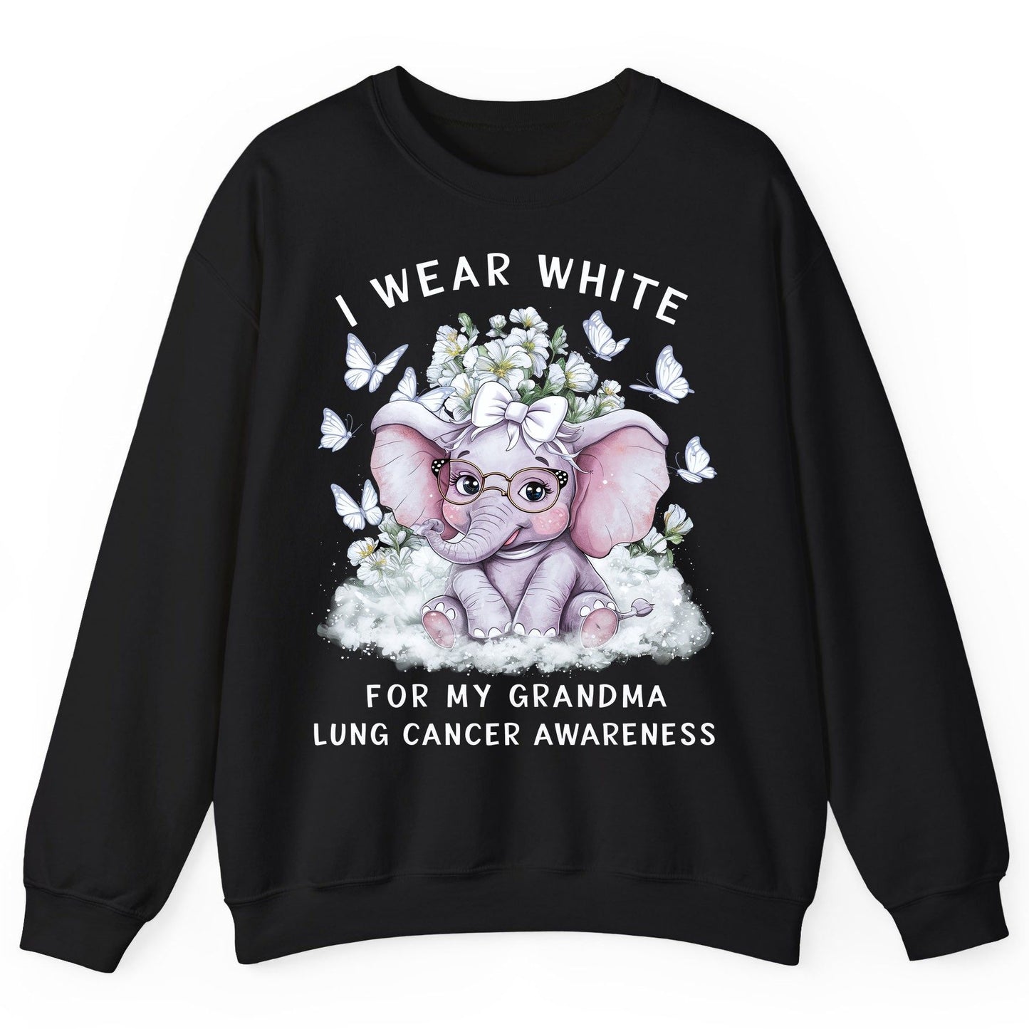 I Wear White for My Grandma Lung Cancer Awareness lung cancer awareness Sweatshirt Black product mockup