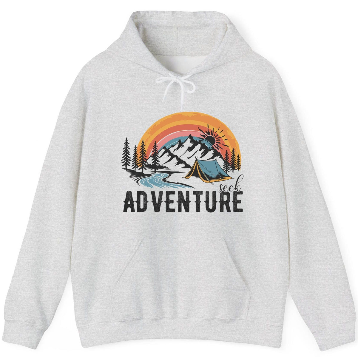Seek Adventure camping Hoodie Ash product mockup