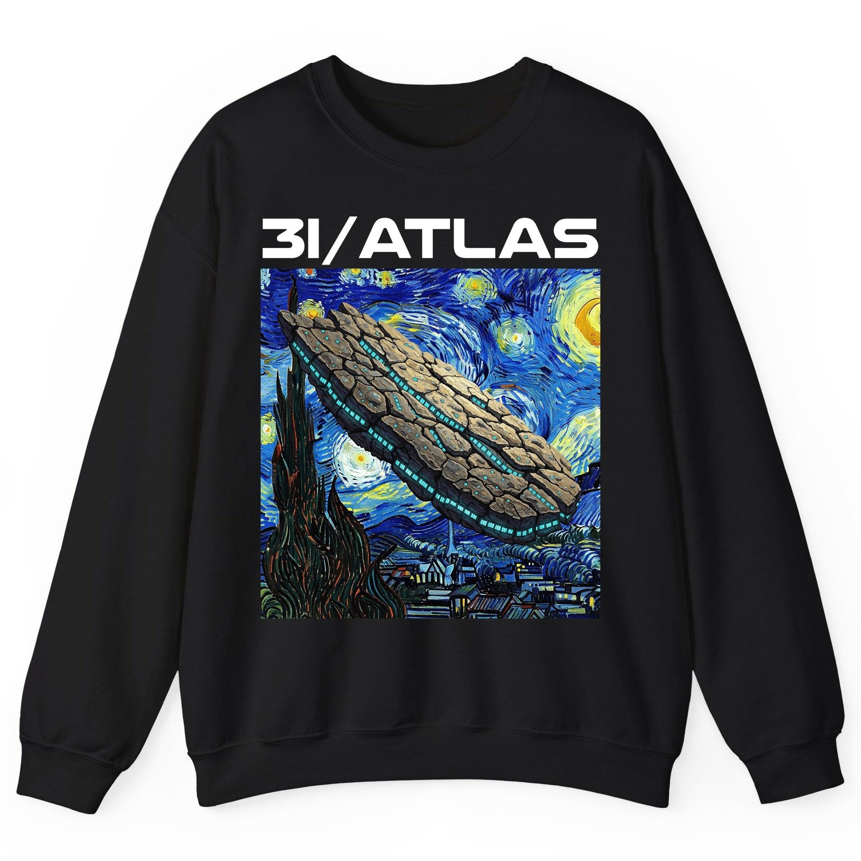 31 Atlas van gogh sci-fi mashup Sweatshirt Black product mockup