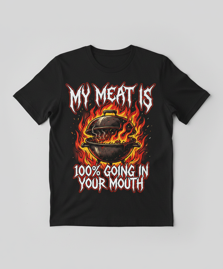Heavy Metal BBQ My Meat Is 100% Going In Your Mouth T-Shirt - Black