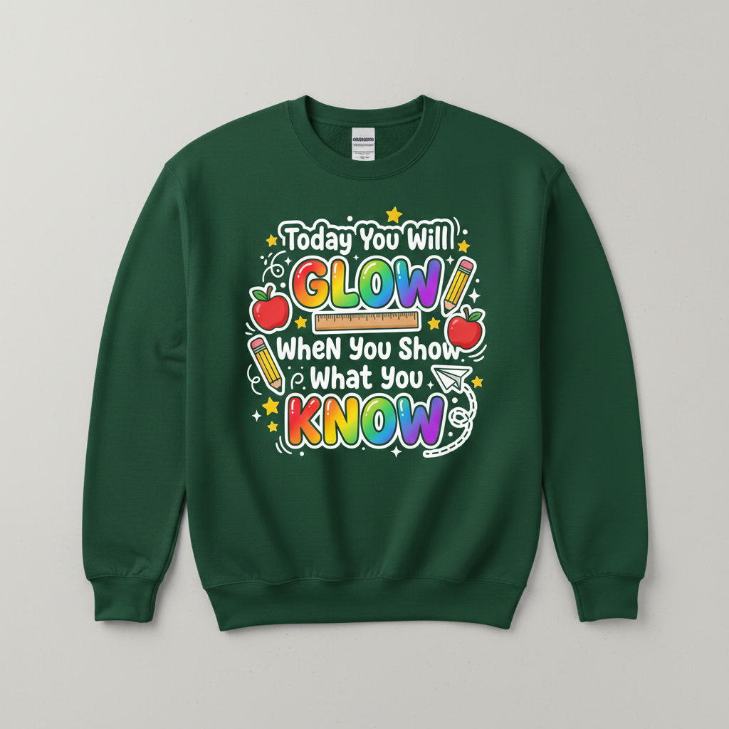 Today You Will Glow Motivational School Quote Sweatshirt - Forest Green