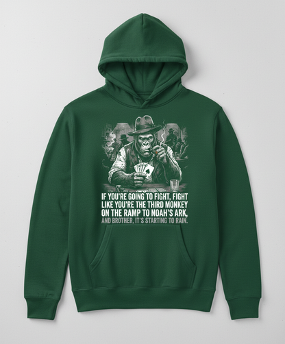 Third Monkey on Noah's Ark Gorilla Poker Player Hoodie - Forest Green