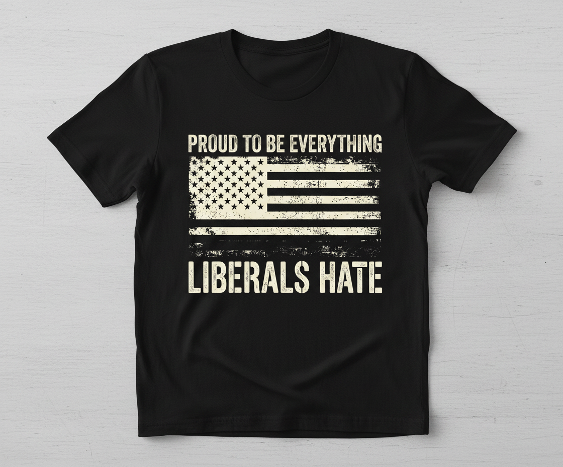 Proud To Be Everything Liberals Hate American Flag T-Shirt - Black