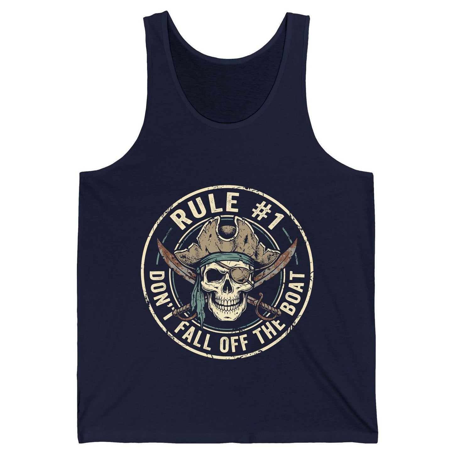 Rule 1 Don't Fall Off the Boat pirate Tank Top Navy product mockup