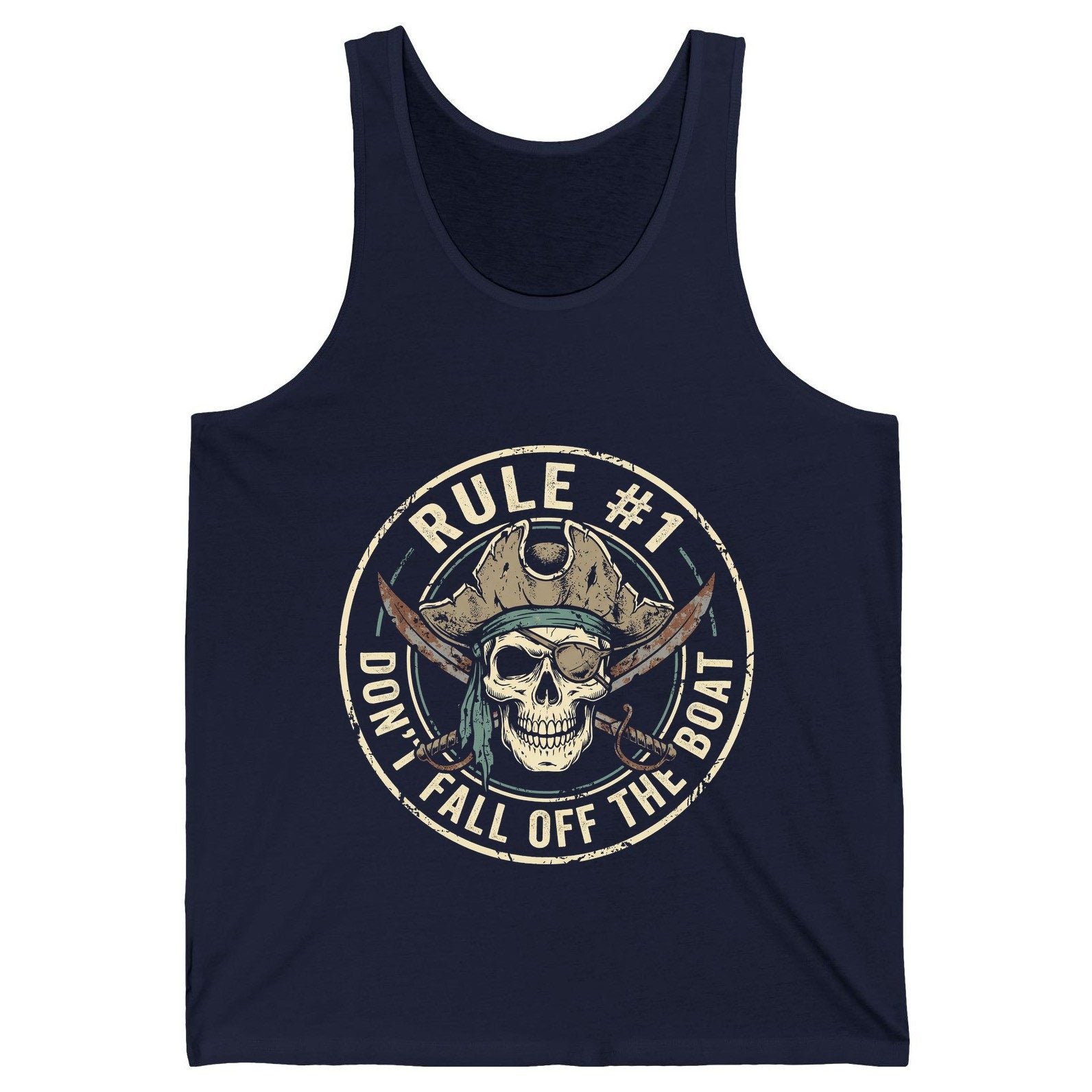 Rule 1 Don't Fall Off the Boat pirate Tank Top Navy product mockup