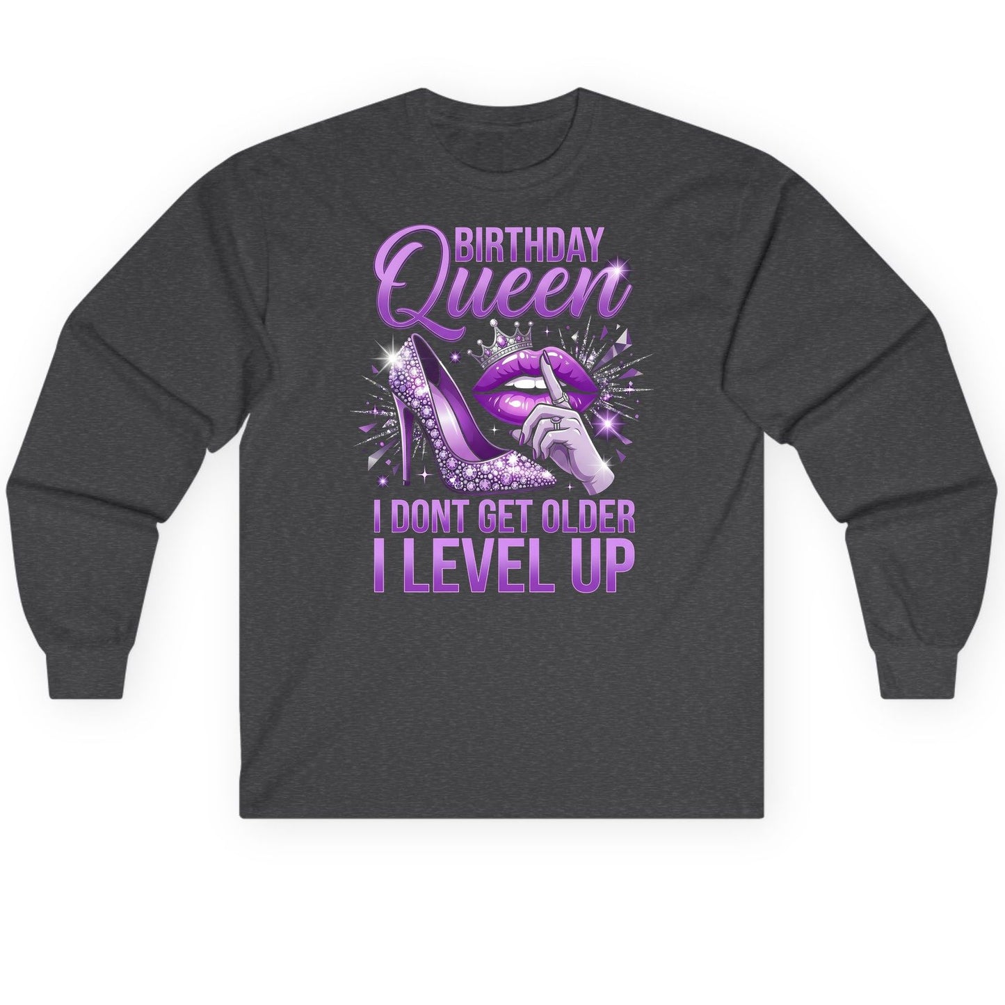 Birthday Queen I Don't Get Older I Level Up birthday celebration Long Sleeve Tee Dark Heather product mockup