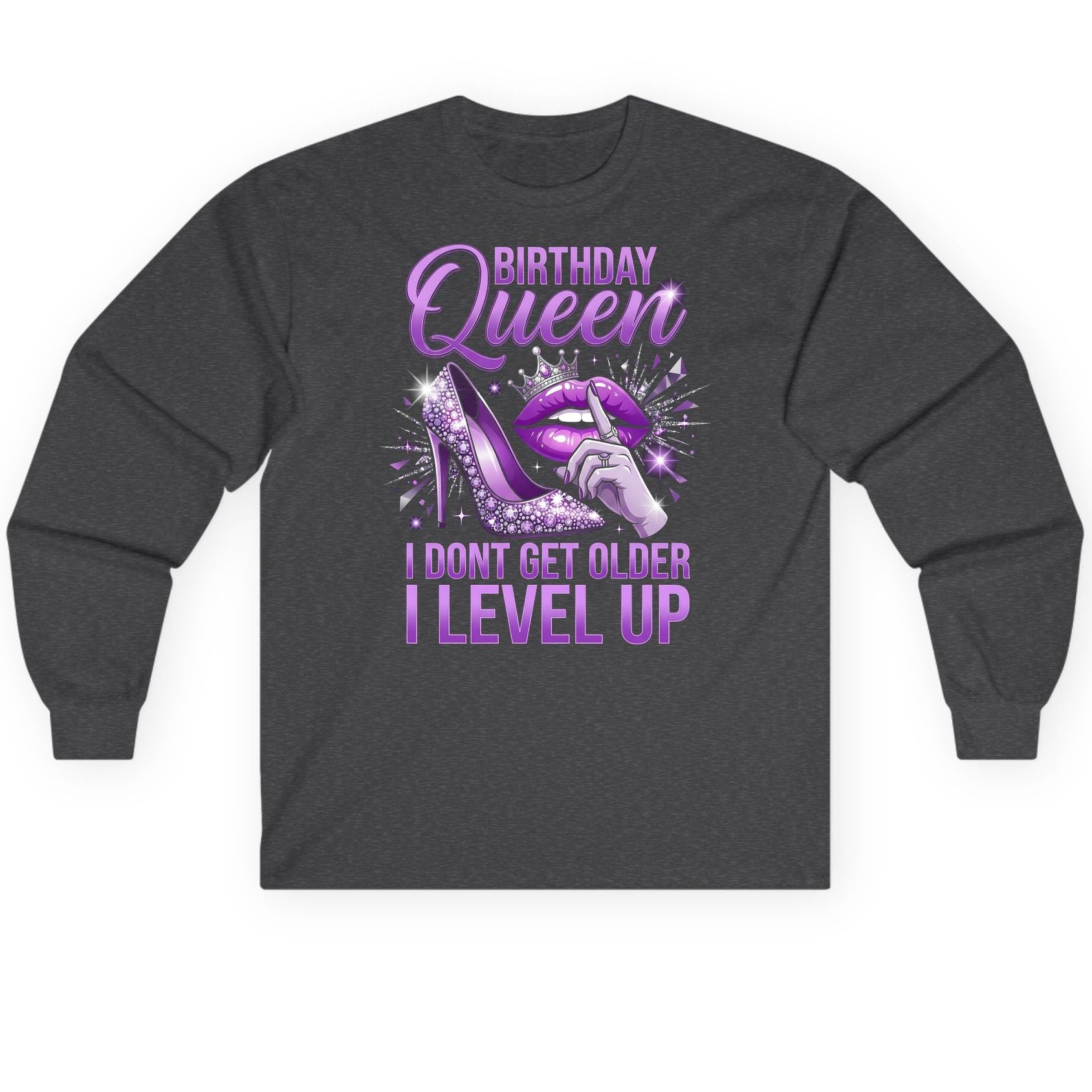 Birthday Queen I Don't Get Older I Level Up birthday celebration Long Sleeve Tee Dark Heather product mockup