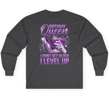 Birthday Queen I Don't Get Older I Level Up birthday celebration Long Sleeve Tee Dark Heather product mockup