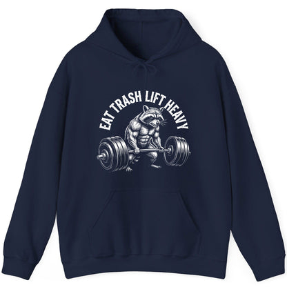 Eat Trash Lift Heavy raccoon Hoodie Navy product mockup
