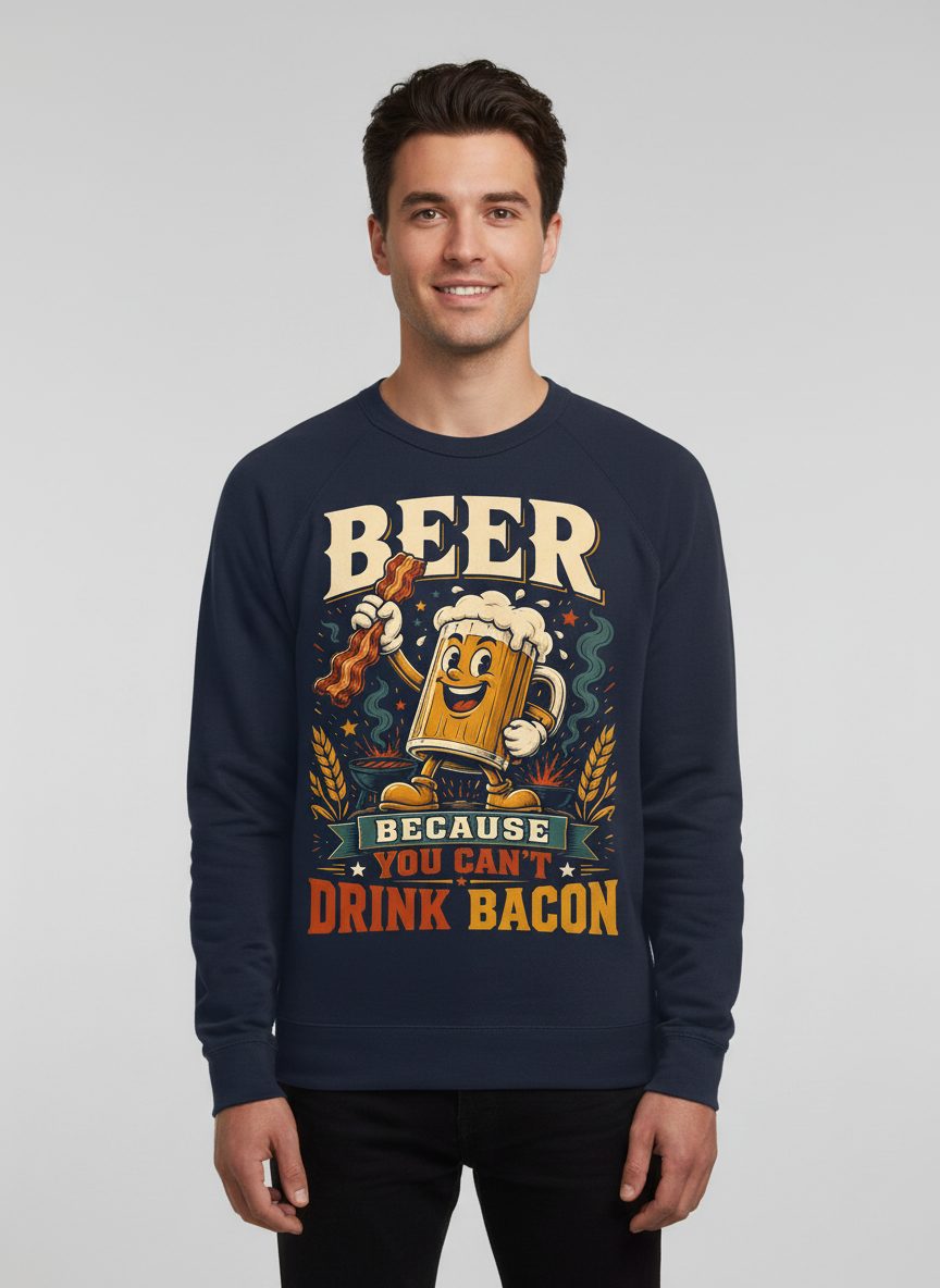 Cant Drink Bacon Beer Funny And Sweatshirt - product mockup - Navy