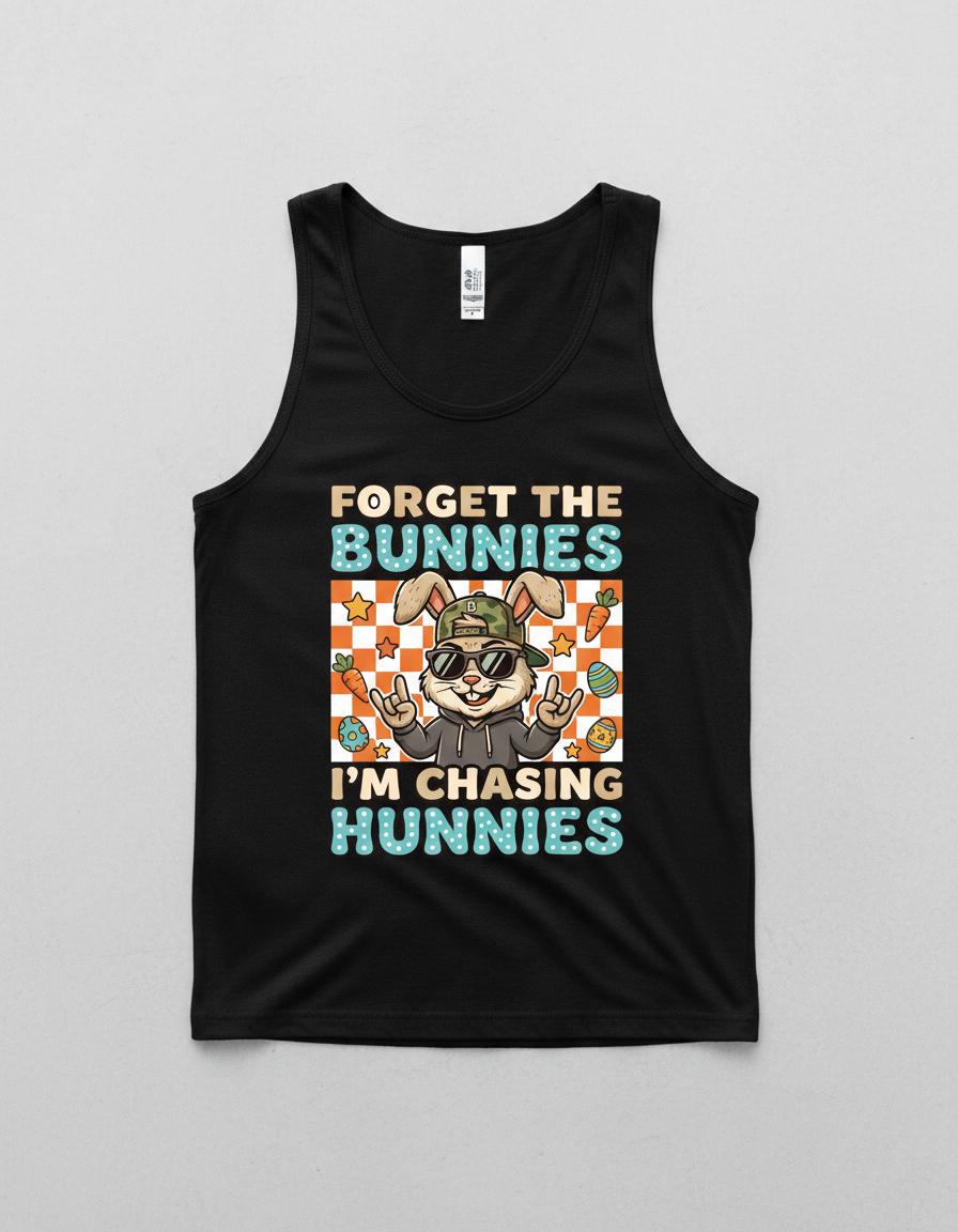 Funny Cool Easter Bunny Chasing Hunnies Design Tank Top - Black