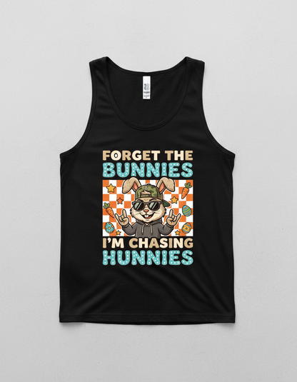 Funny Cool Easter Bunny Chasing Hunnies Design Tank Top - Black
