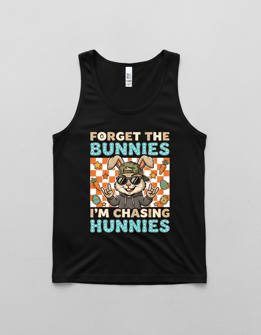 Funny Cool Easter Bunny Chasing Hunnies Design Tank Top - Black