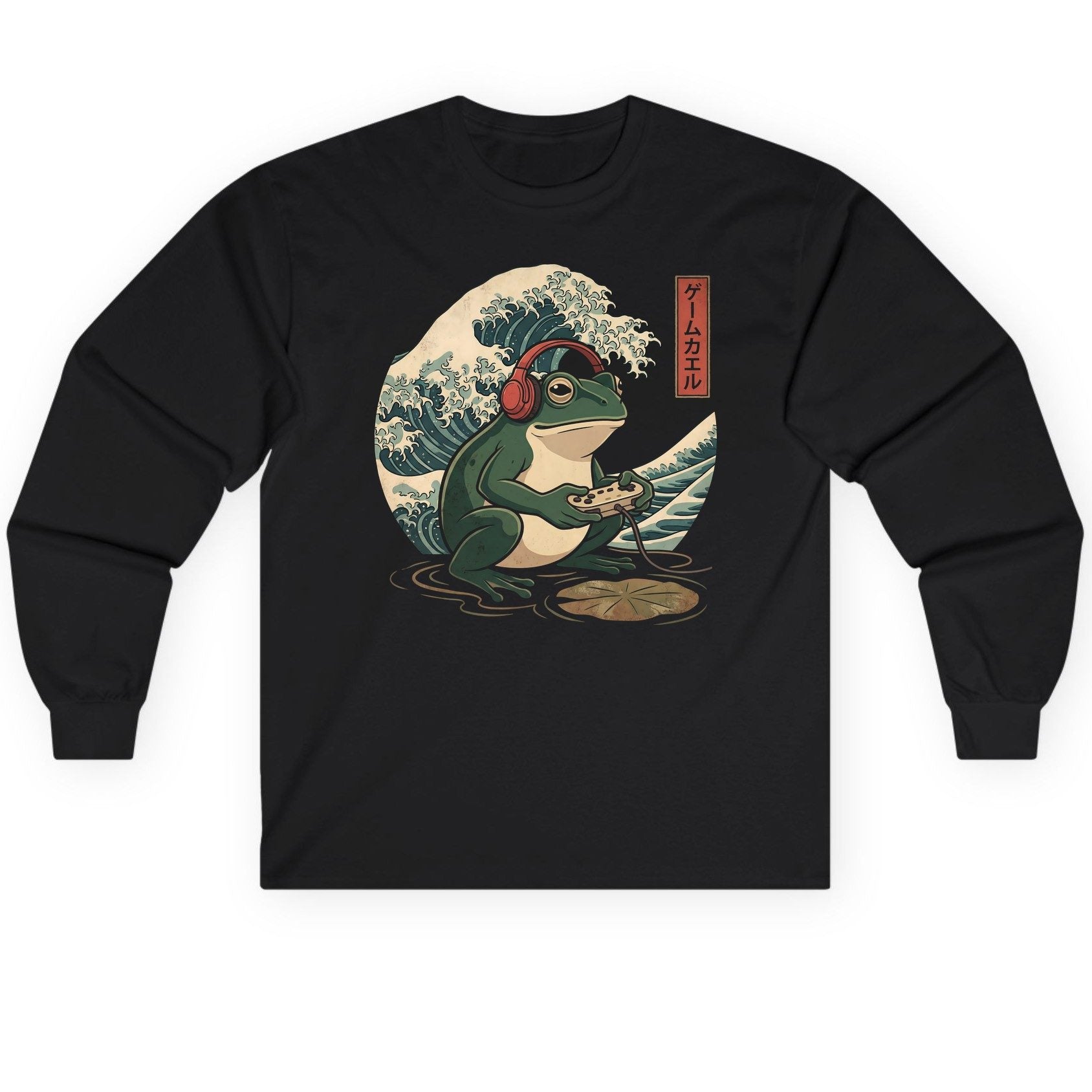 ゲームカエル gamer frog Long Sleeve Tee Black product mockup