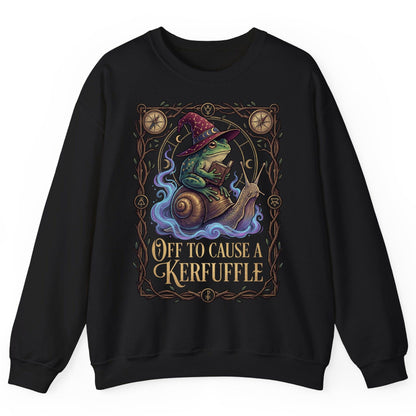 Off to Cause a Kerfuffle frog wizard Sweatshirt Black product mockup