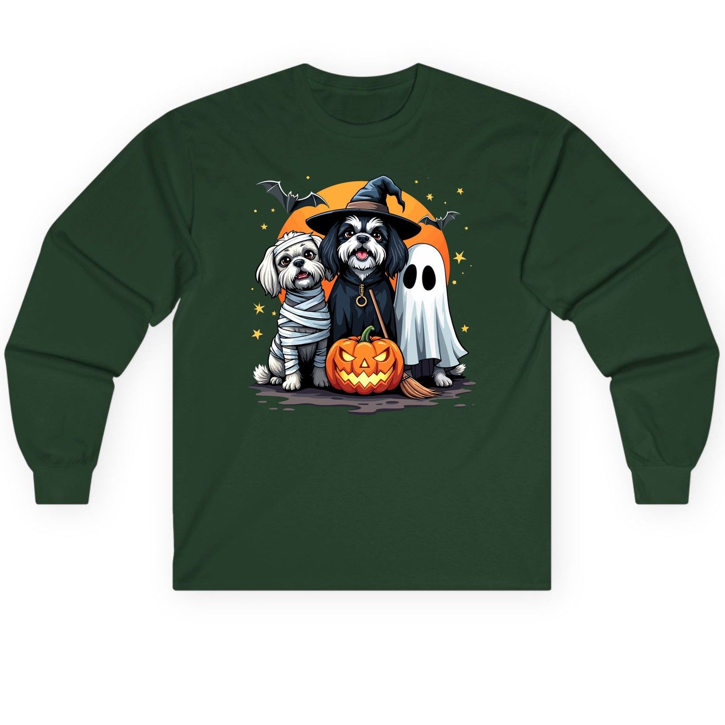 Halloween Dogs Costumes Halloween dogs Long Sleeve Tee Forest Green product mockup