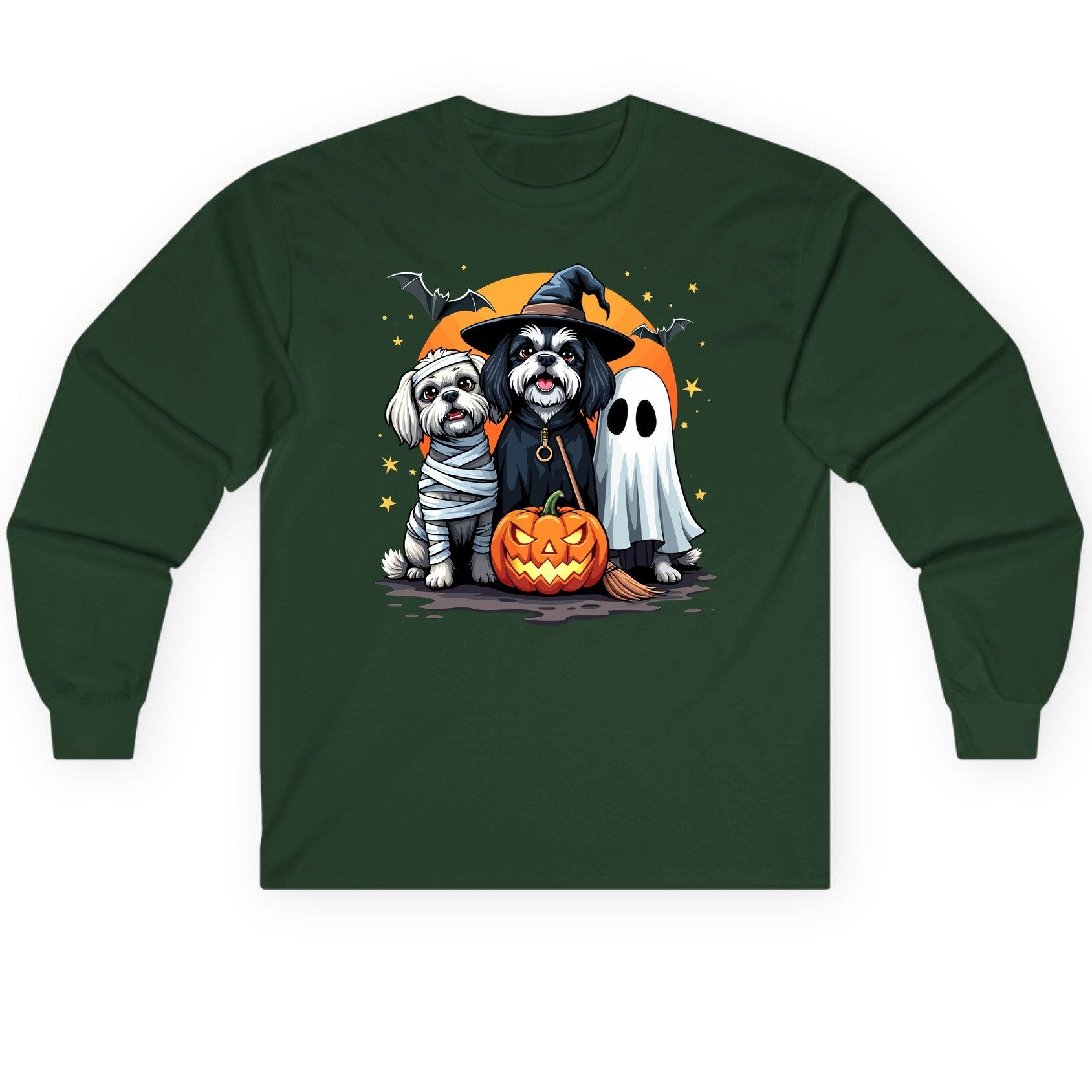 Halloween Dogs Costumes Halloween dogs Long Sleeve Tee Forest Green product mockup
