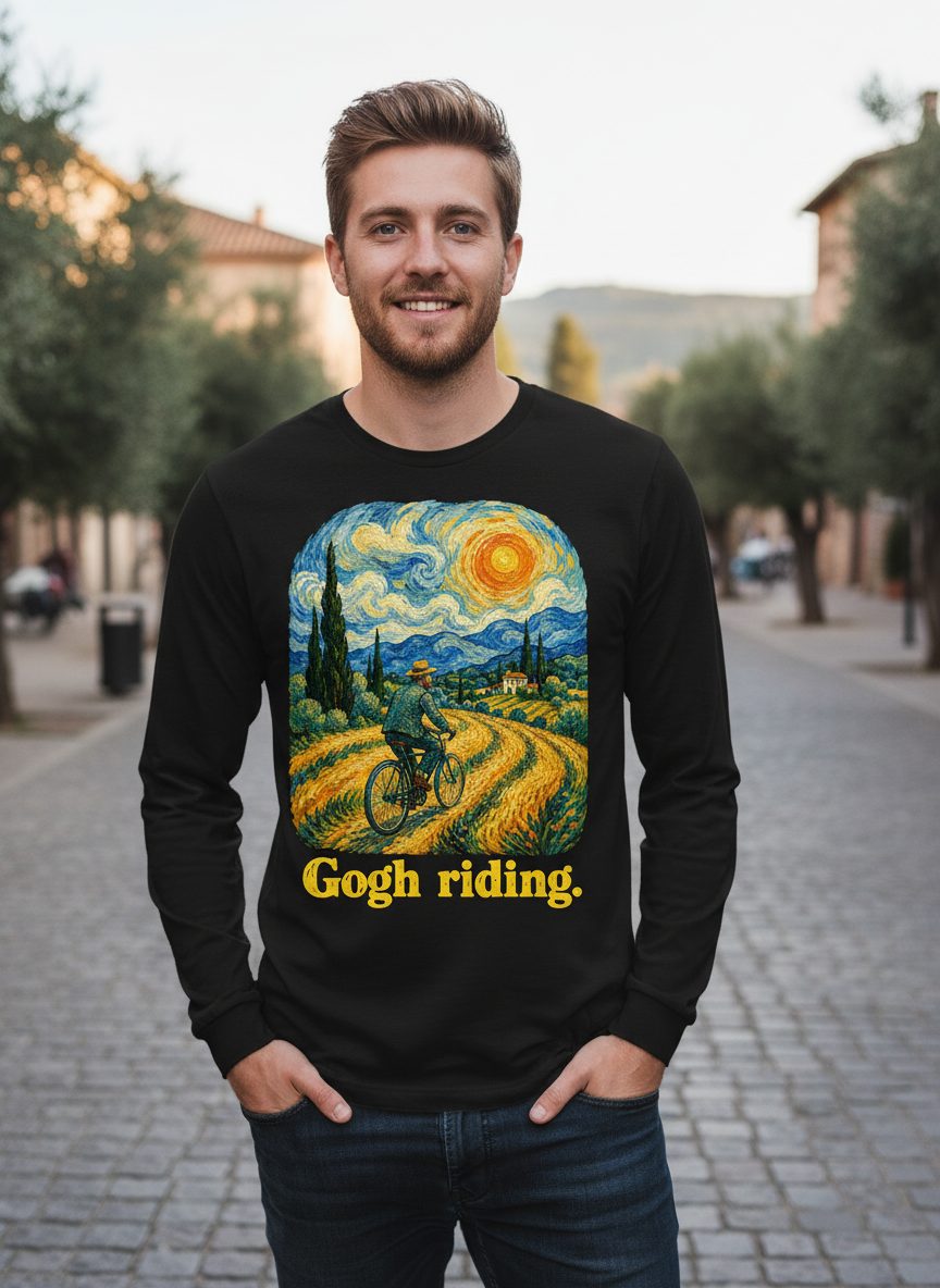 Gogh Riding van gogh parody Long Sleeve Tee Black lifestyle mockup