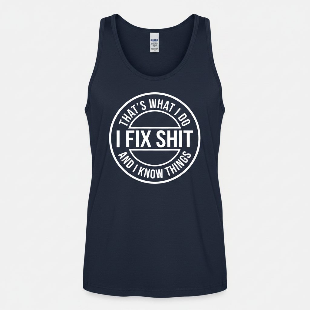 That's What I Do I Fix Shit and I Know Things Funny Handyman Tank Top - product mockup - Navy