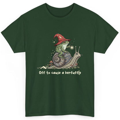 Off to Cause a Kerfuffle wizard frog T-Shirt Forest Green product mockup