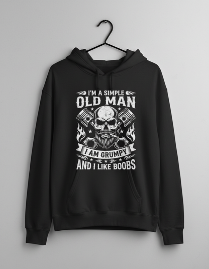 I'm A Simple Old Man I Am Grumpy And I Like Boobs Skull Pistons Hoodie - Black