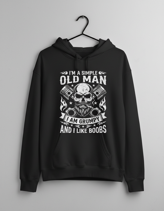 I'm A Simple Old Man I Am Grumpy And I Like Boobs Skull Pistons Hoodie - Black