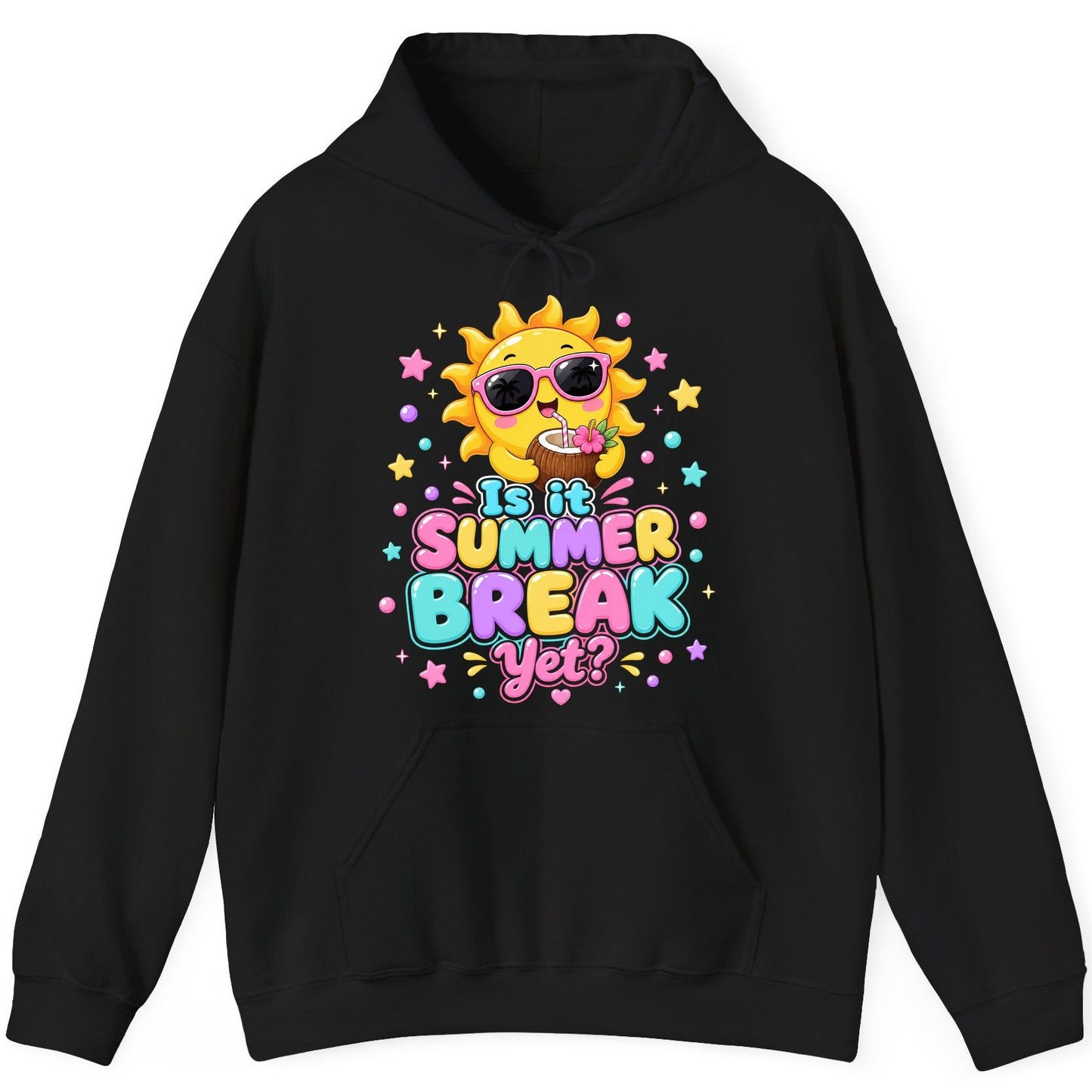 Is It SUMMER BREAK Yet Funny Vacation Hoodie - product mockup - Black