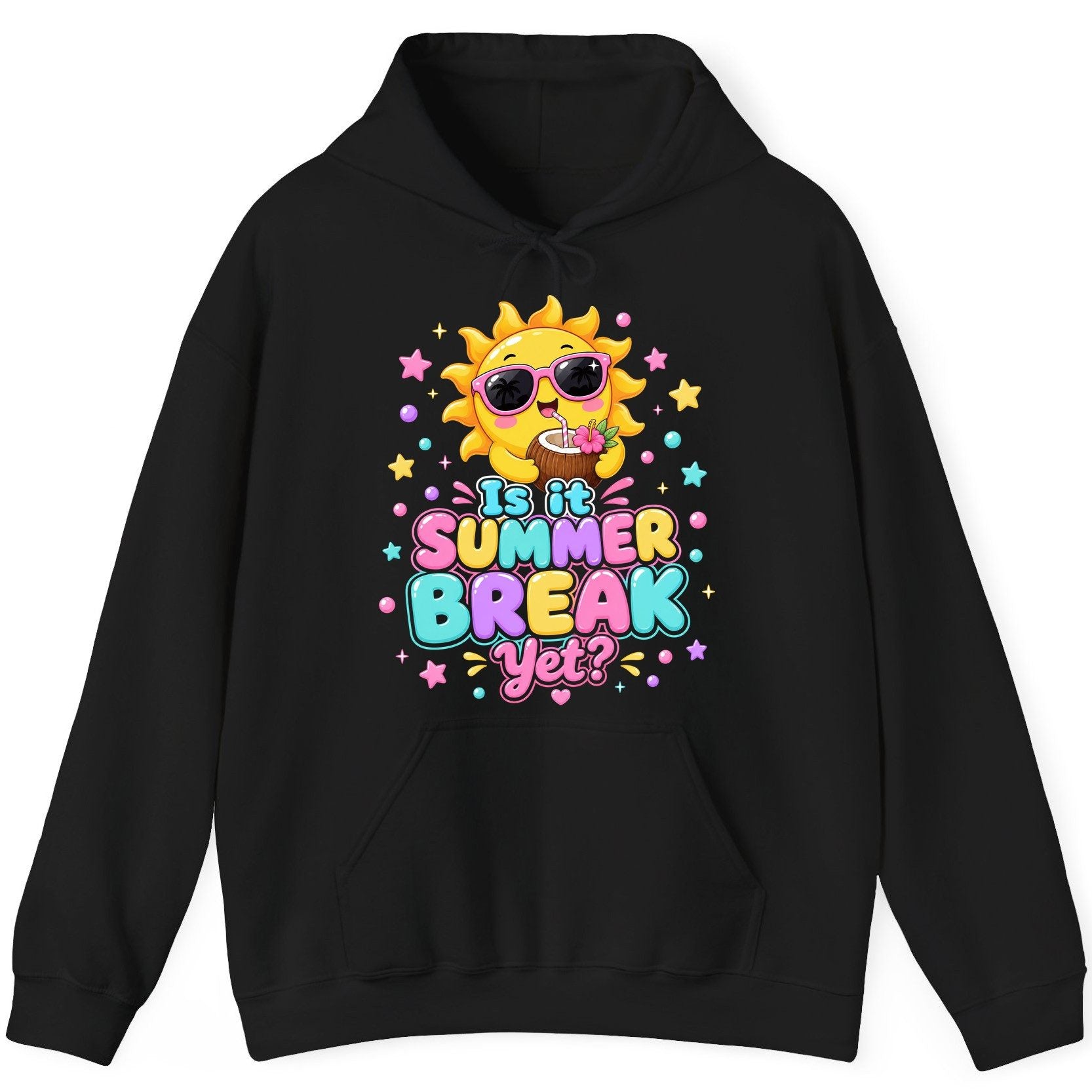 Is It SUMMER BREAK Yet Funny Vacation Hoodie - product mockup - Black