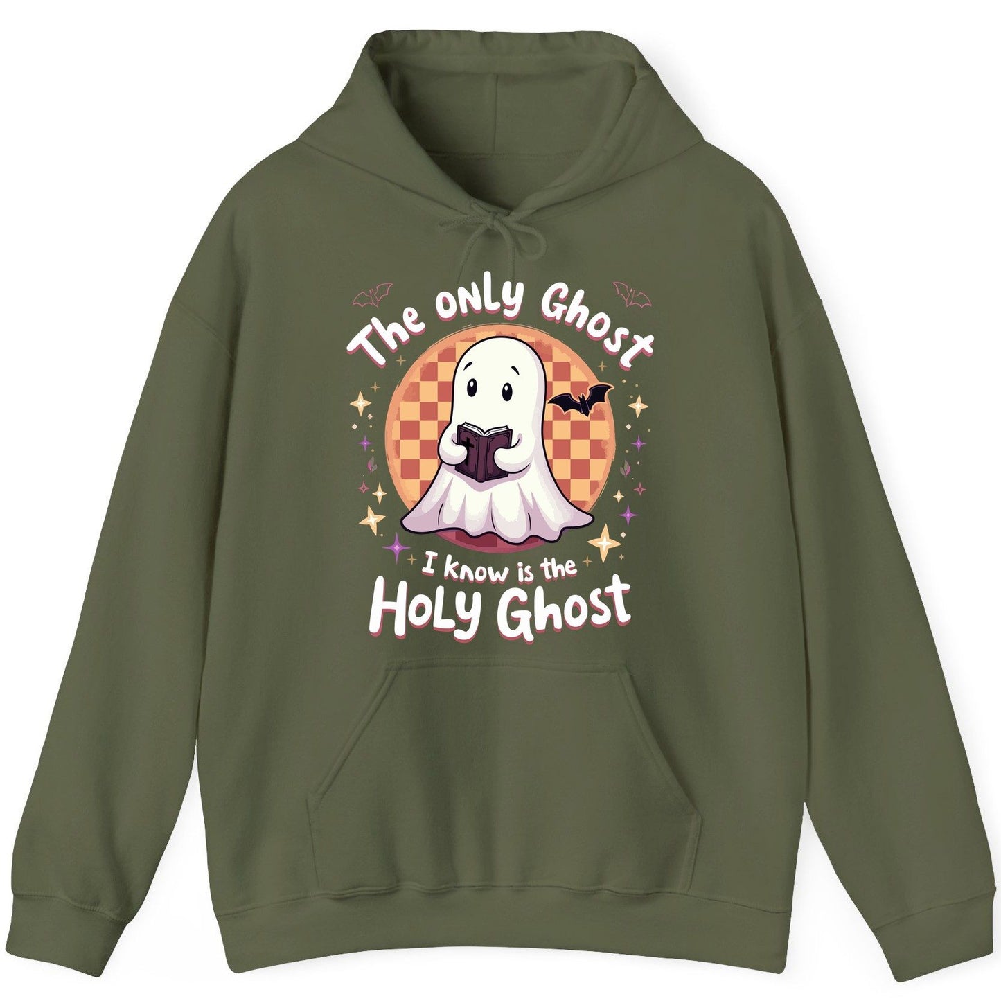 The Only Ghost I Know Is the Holy Ghost christian Halloween Hoodie Military Green product mockup