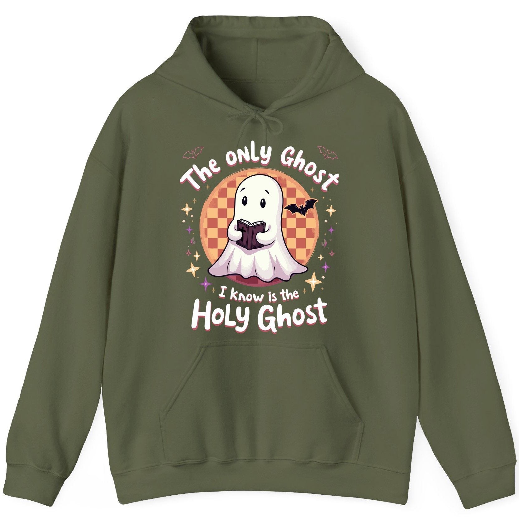 The Only Ghost I Know Is the Holy Ghost christian Halloween Hoodie Military Green product mockup