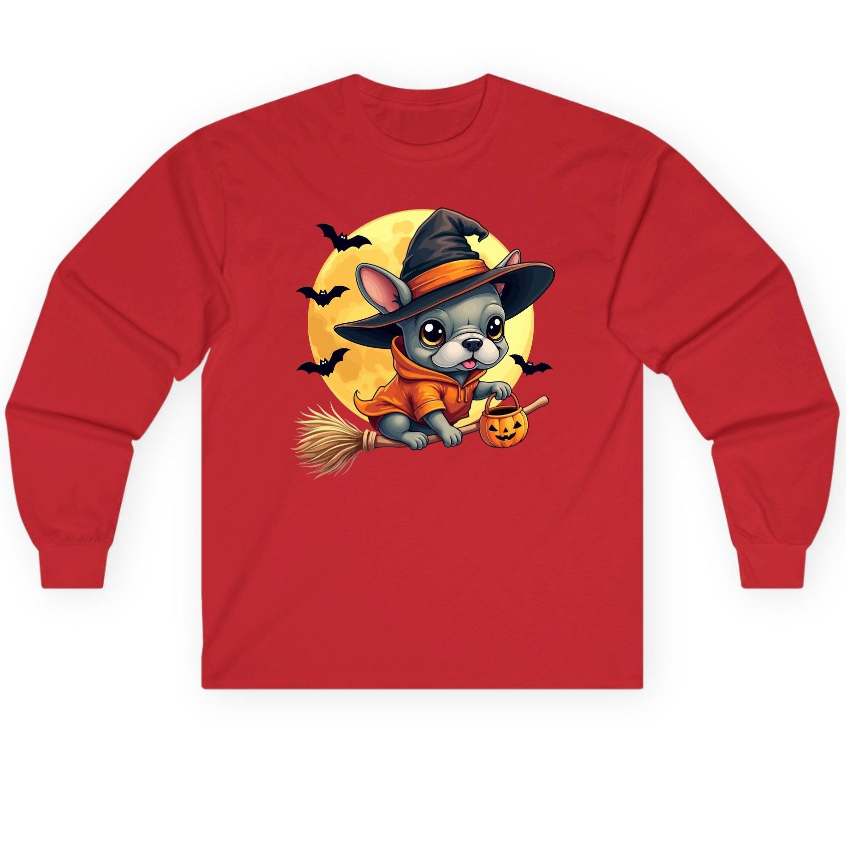 Cute Witch French Bulldog french bulldog Long Sleeve Tee Red product mockup