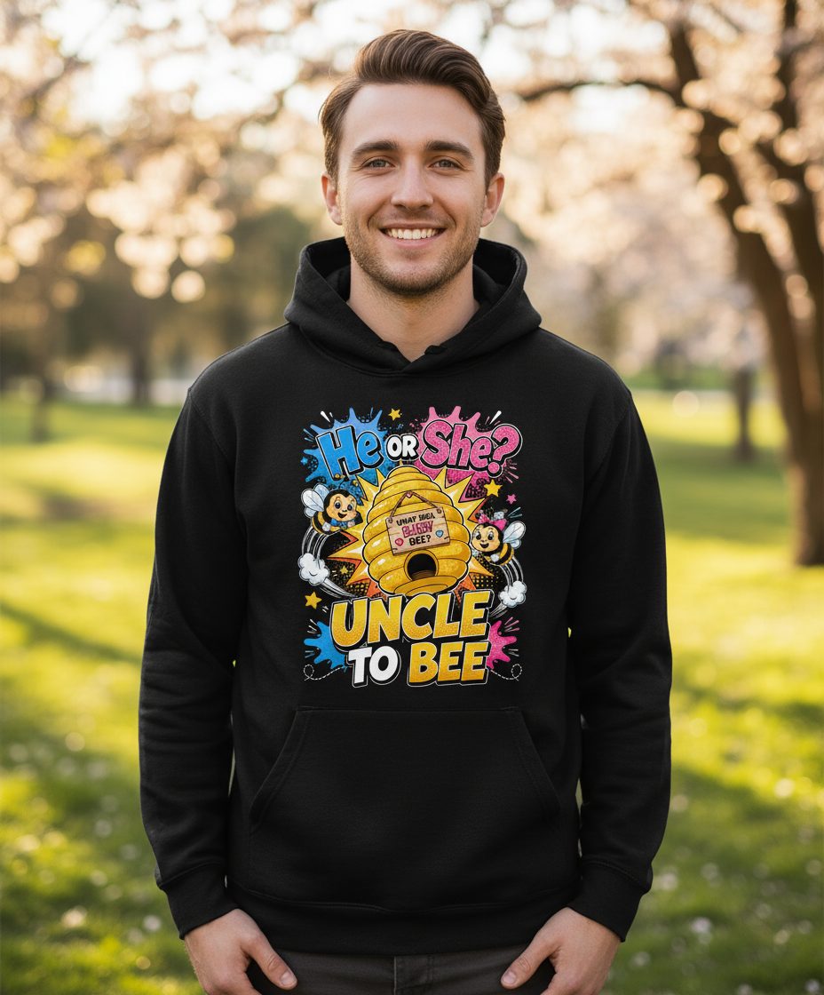 Uncle to Bee Gender Reveal Hoodie - lifestyle model mockup - Black