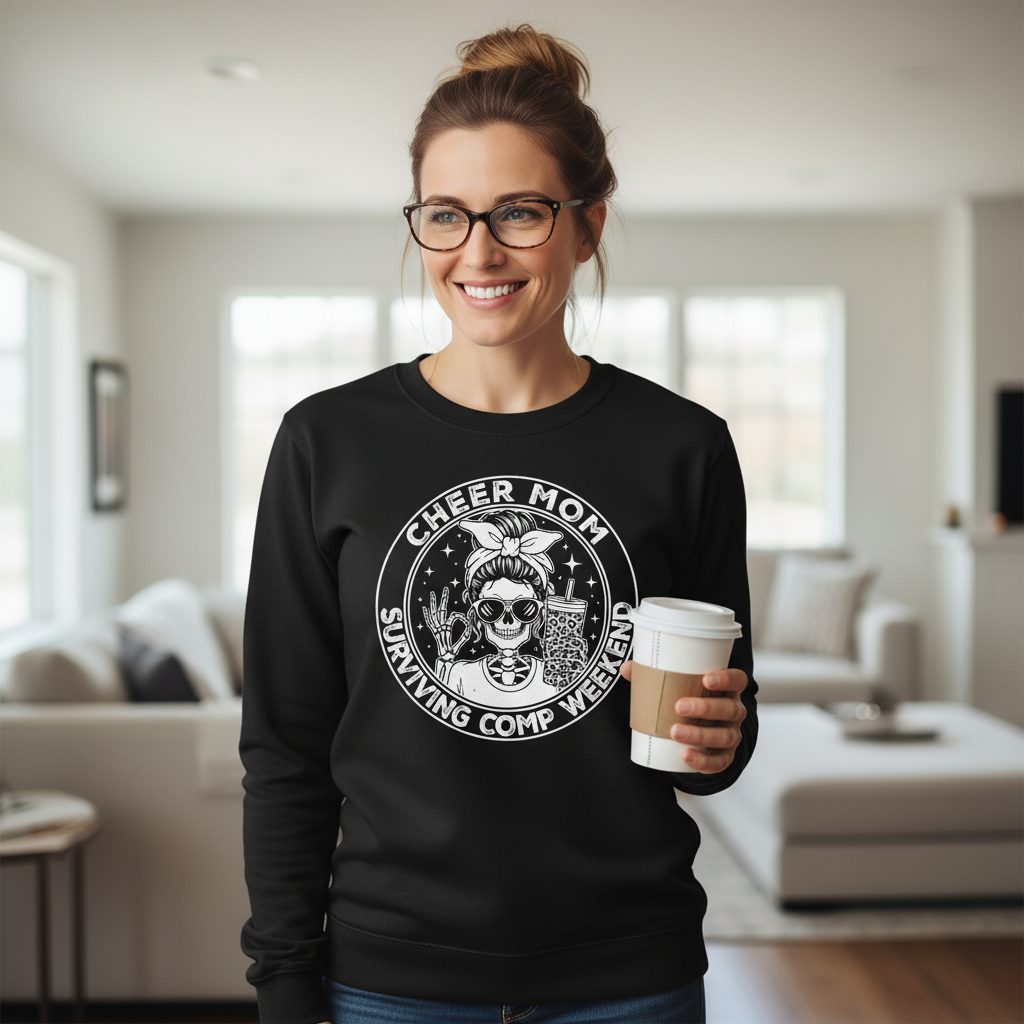 Cheer Mom Surviving Comp Weekend cheer mom Sweatshirt Black lifestyle mockup