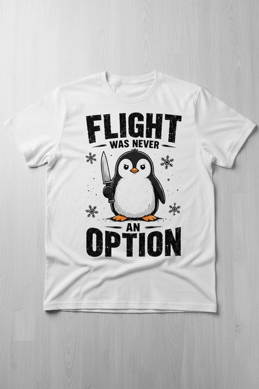 Flight Was Never an Option Funny Penguin T-Shirt - product mockup - White