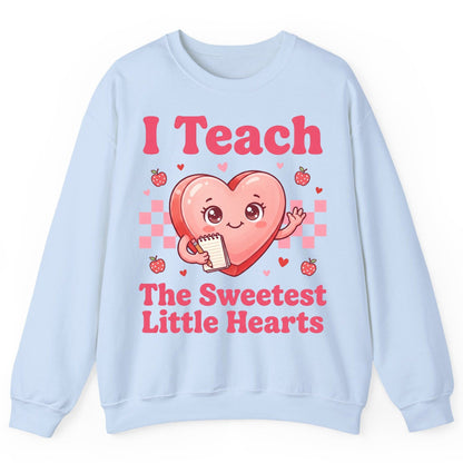 I Teach the Sweetest Little Hearts teacher Sweatshirt Light Blue product mockup