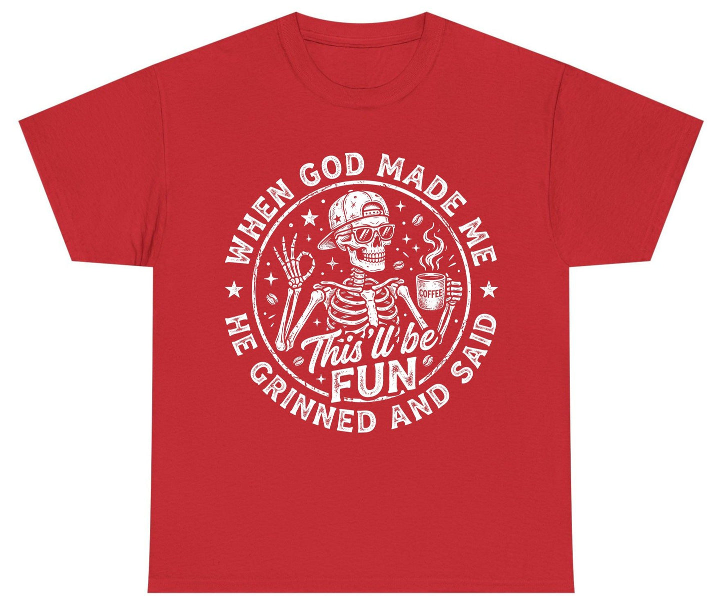 When God Made Me He Grinned and Said This'll Be FUN Youth T-Shirt - product mockup - Red