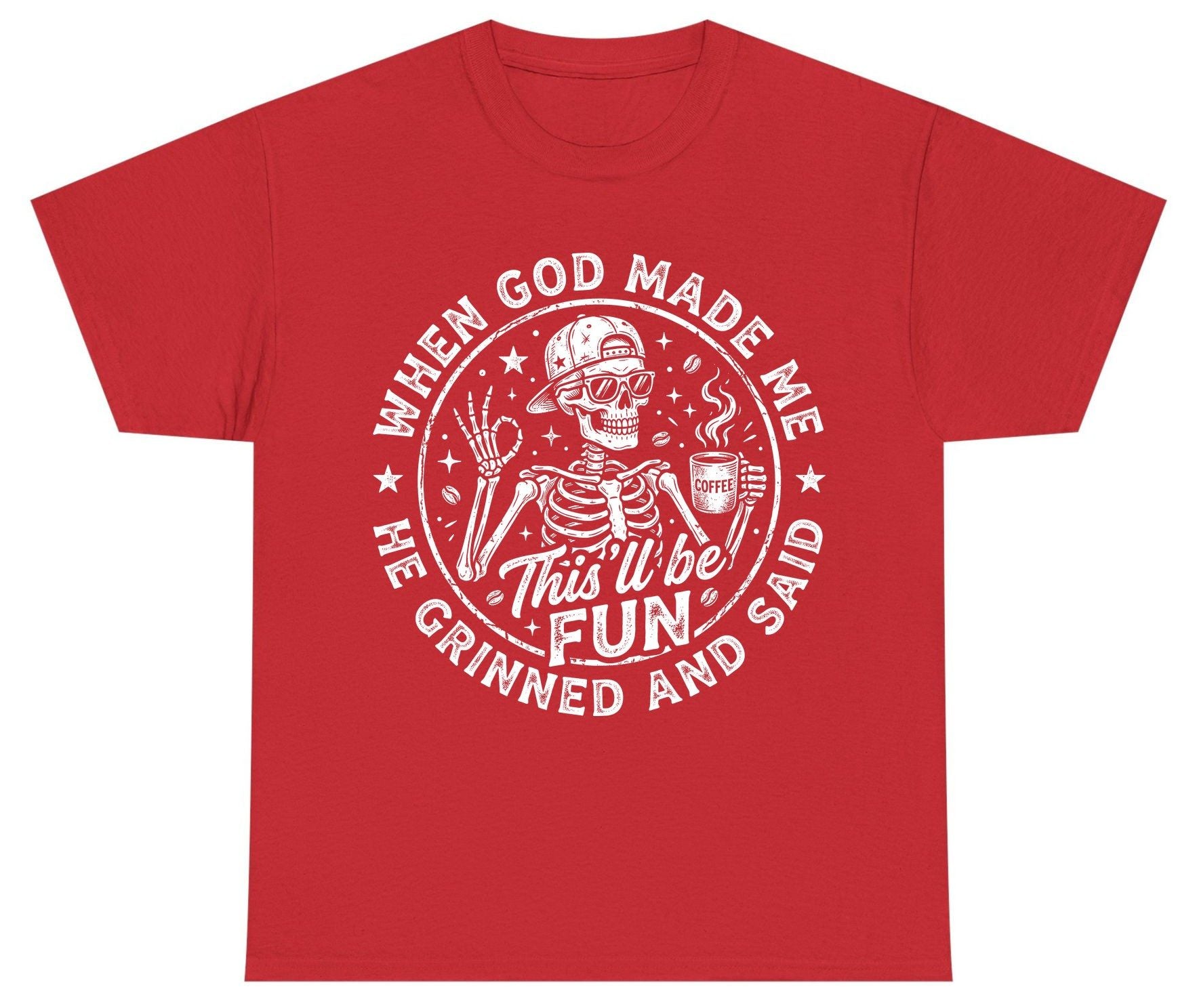 When God Made Me He Grinned and Said This'll Be FUN Youth T-Shirt - product mockup - Red
